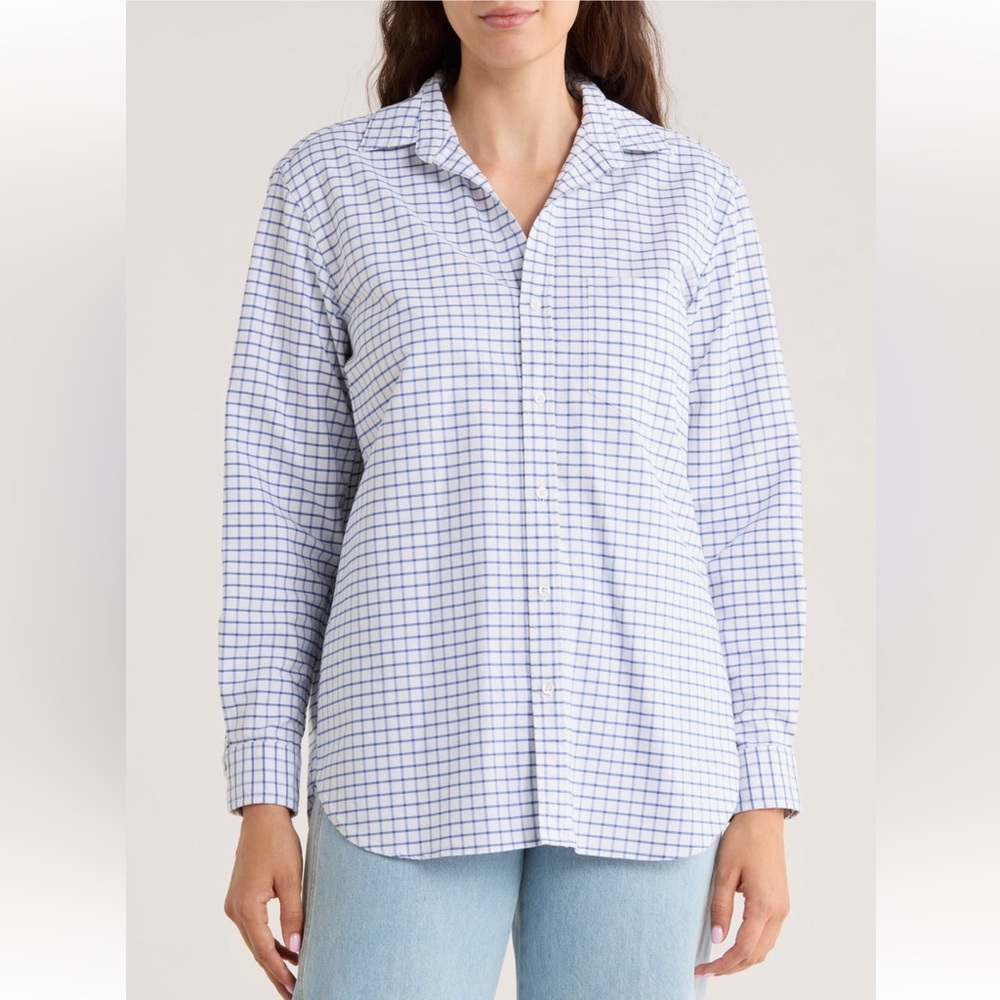 Frank & Eileen White Shirt with Blue Windowpane Check